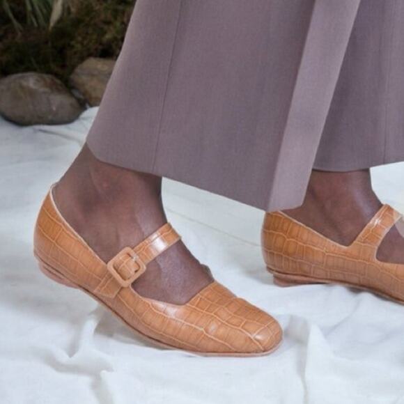 Zou Xou Eugenia Croc Embossed Leather Mary Jane Flats - Picture 1 of 9